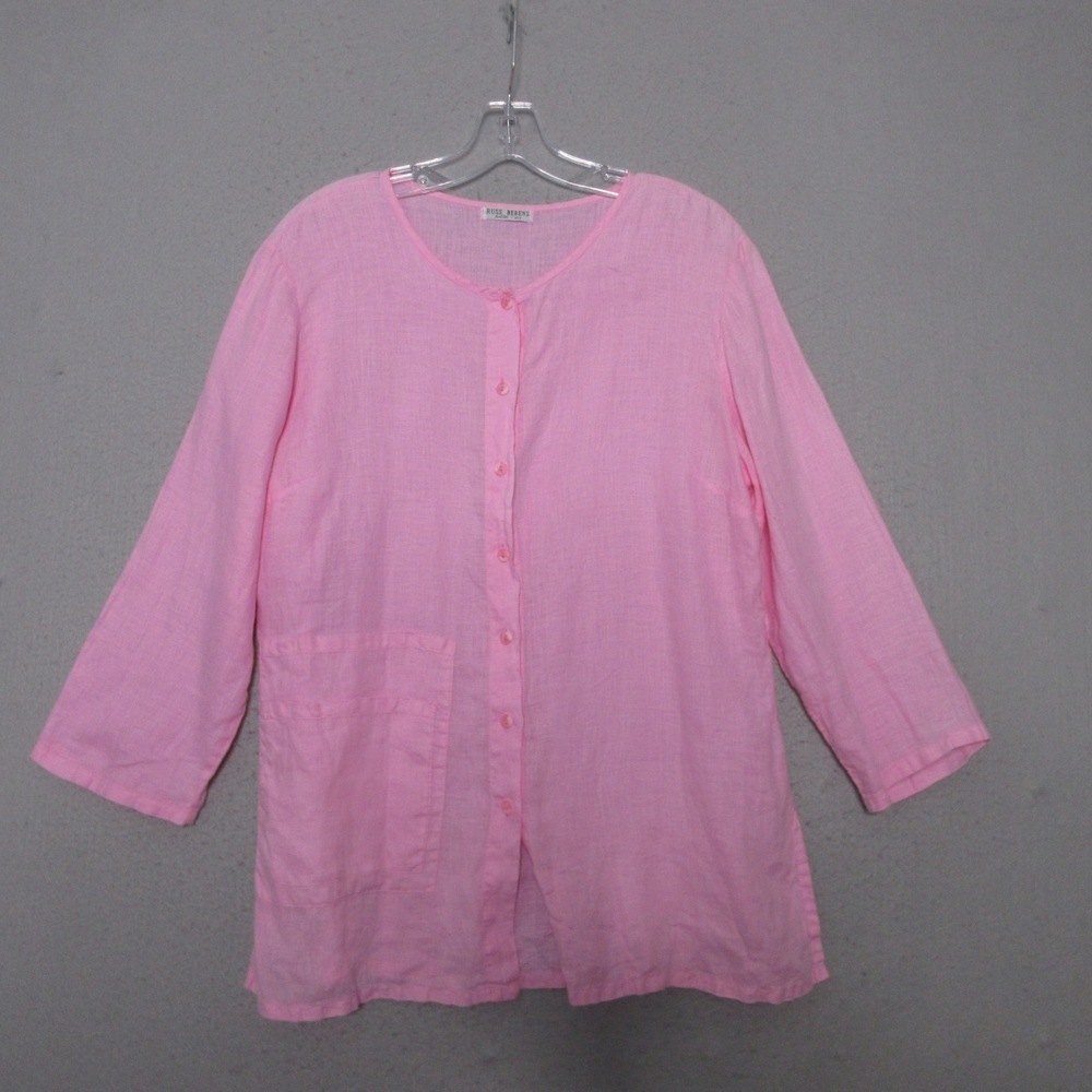 Russ Berens Top Tunic Womens Medium Pink Linen Coastal Button Pockets Preppy